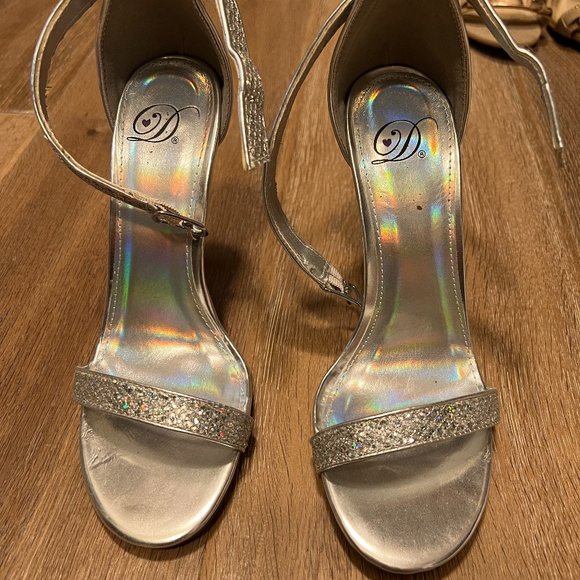 High Heel Stiletto Sandals with Ankle Strap by Delicious in Silver Sparkle - Picture 2 of 4